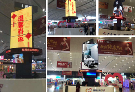 深圳北高铁站魔方柱LED广告
